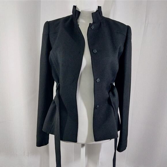 CALVIN KLEIN! LUXE BLACK TEXTURED, BELTED TIE WAIST JACKET, BLAZER! SZ 4 - Picture 3 of 12